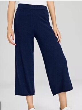 Charter Club Luxury 100% Cashmere Navy Blue Wide-Leg Cropped Pants Size Large